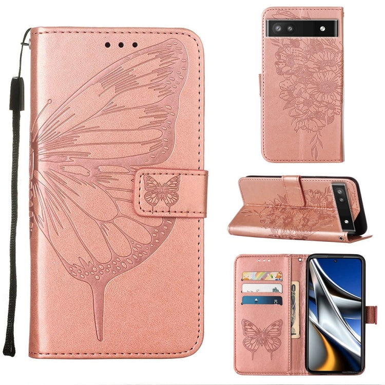 Rose pink embossed butterfly leather phone case with folio stand and card slots