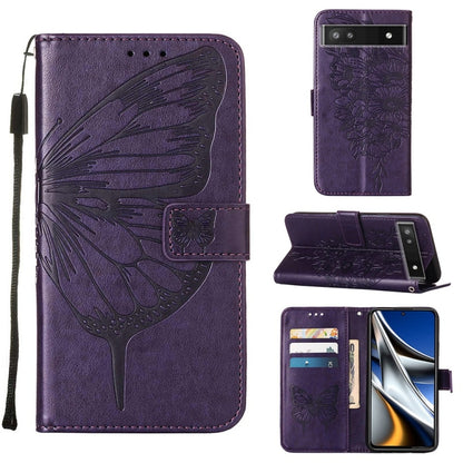 Leather phone case with embossed butterfly design, purple finish, magnetic stand and phone cutouts