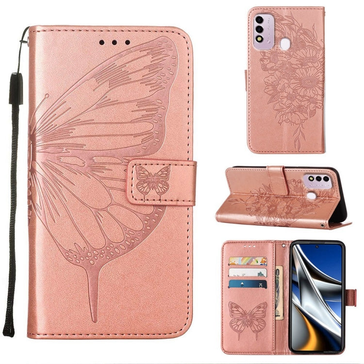 Pink embossed butterfly leather phone case with folio stand and card slots