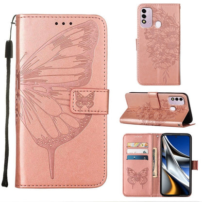 Pink embossed butterfly leather phone case with folio stand and card slots
