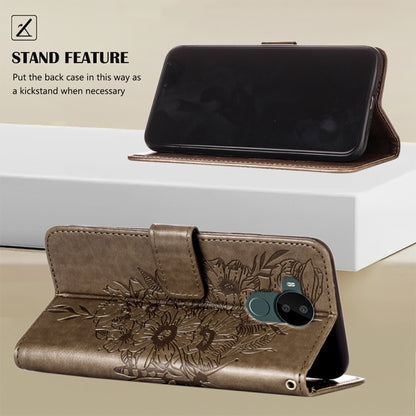 Embossed butterfly leather phone case with kickstand, grey folio with floral design