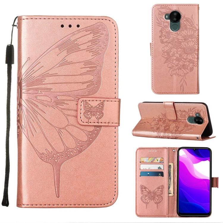 Rose embossed butterfly leather phone case with flip stand and card slots