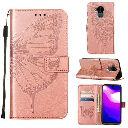 Rose embossed butterfly leather phone case with flip stand and card slots