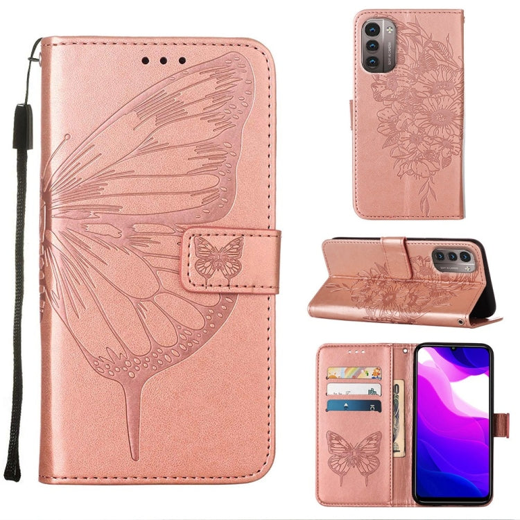 Rose embossed butterfly leather phone case with flip cover and card pockets