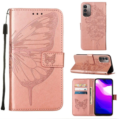 Rose embossed butterfly leather phone case with flip cover and card pockets