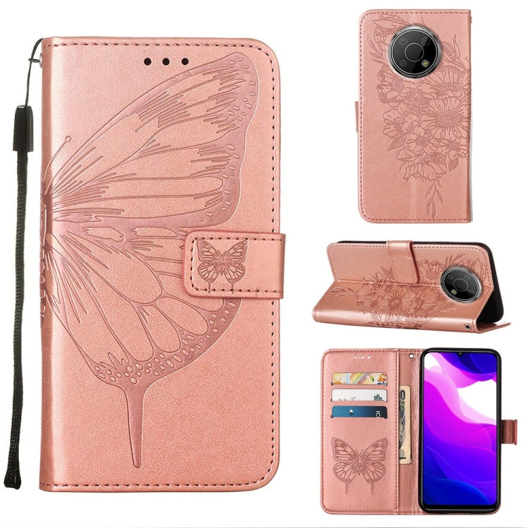 Rose embossed butterfly leather phone case with flip stand and camera cutout