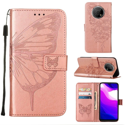 Rose embossed butterfly leather phone case with flip stand and camera cutout