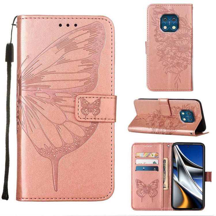 Rose embossed butterfly leather phone case with side strap and card slots