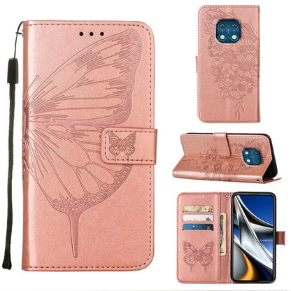 Rose embossed butterfly leather phone case with side strap and card slots