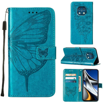 Turquoise leather phone case with embossed butterfly, magnetic wallet flap and card slots