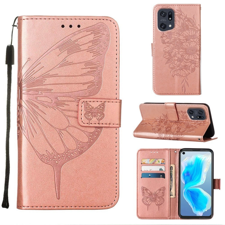 Pink embossed butterfly leather phone wallet case with folio stand and card slots