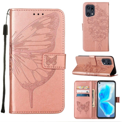 Pink embossed butterfly leather phone wallet case with folio stand and card slots