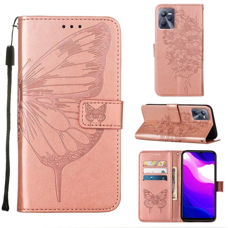 Embossed butterfly leather phone case, light pink; folio with card slots and stand