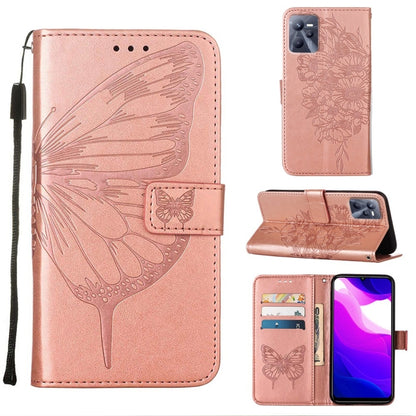 Embossed butterfly leather phone case, light pink; folio with card slots and stand