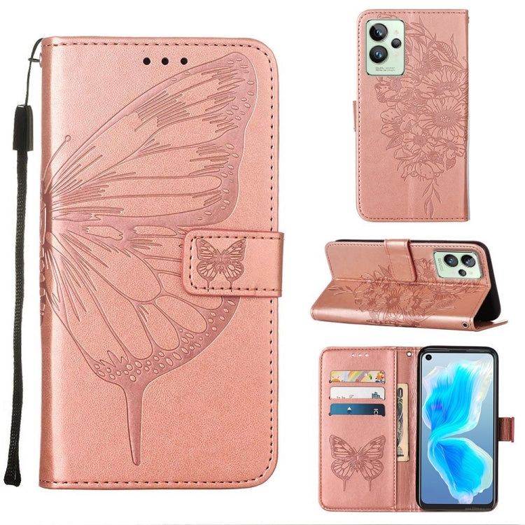 Butterfly embossed leather phone case in rose pink, folio style with card slots and stand