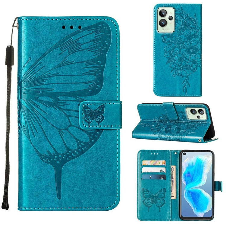 Butterfly embossed leather phone case in teal, folio style with card slots and stand