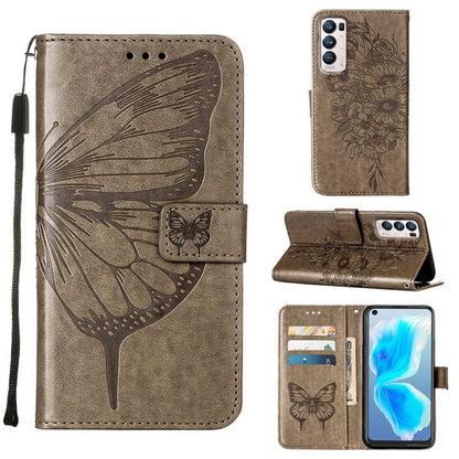 Taupe embossed butterfly leather folio phone case with card slots and flip stand