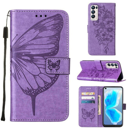 Purple embossed butterfly leather folio phone case with card slots and flip stand