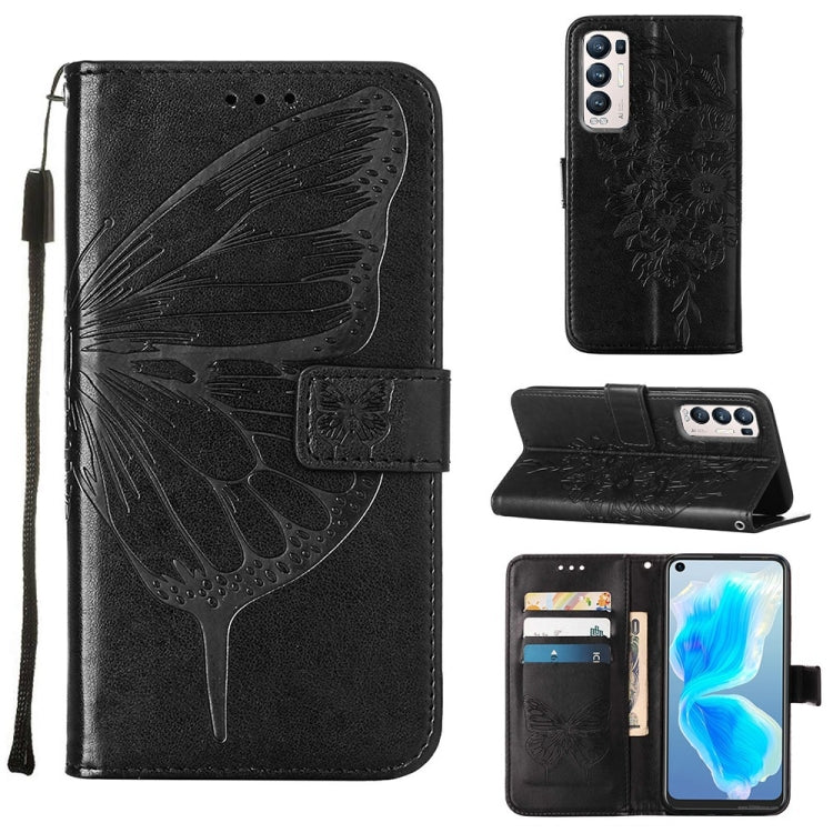 Black embossed butterfly leather folio phone case with card slots and flip stand