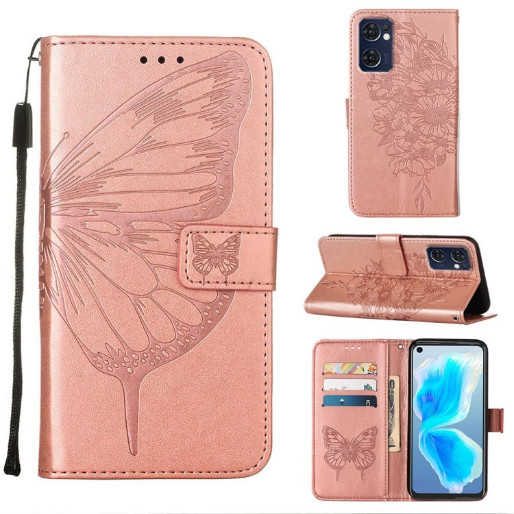 Rose pink embossed butterfly leather phone wallet case with card slots and stand