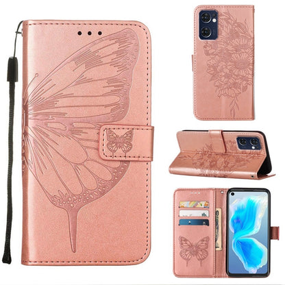 Rose pink embossed butterfly leather phone wallet case with card slots and stand