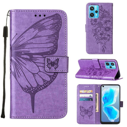 Purple embossed butterfly leather phone wallet case with card slots and stand