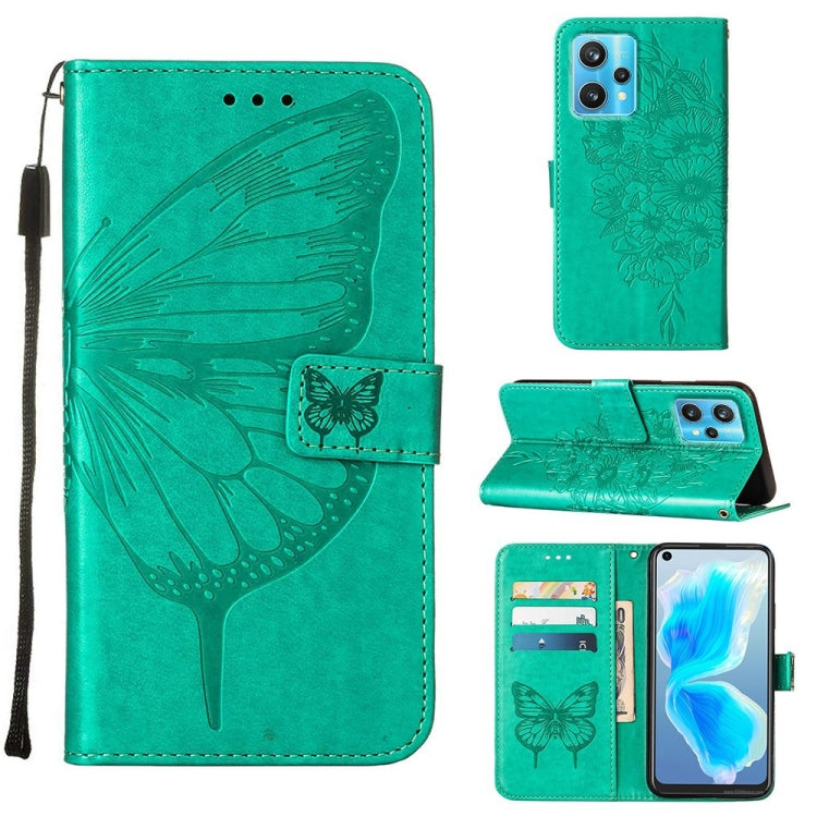 Teal embossed butterfly leather phone wallet case with card slots and stand