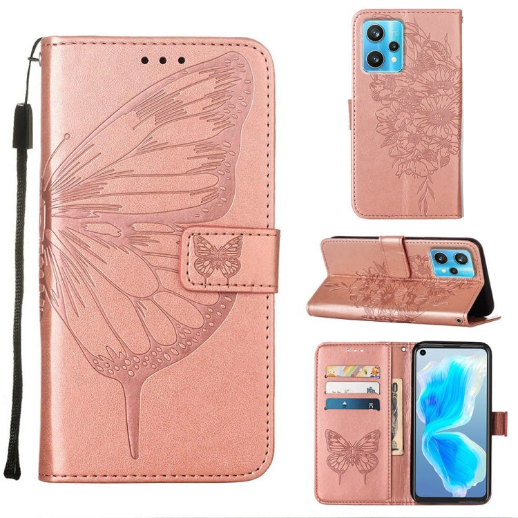 Embossed butterfly leather folio phone case in rose pink, with stand and card slots