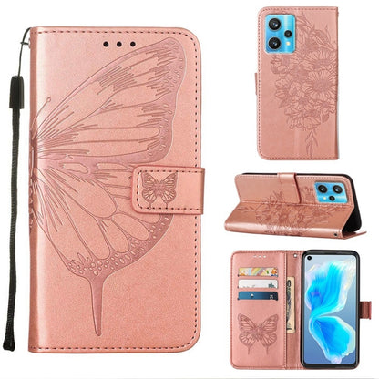 Embossed butterfly leather folio phone case in rose pink, with stand and card slots