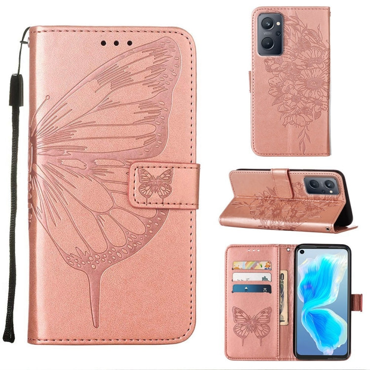 Embossed butterfly leather folio phone case in dusty rose pink, with wrist strap and slots