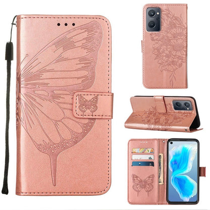 Embossed butterfly leather folio phone case in dusty rose pink, with wrist strap and slots
