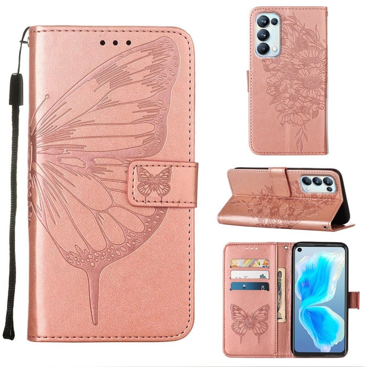 Rose gold embossed butterfly leather folio phone case with card holder and stand
