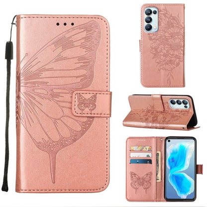 Rose gold embossed butterfly leather folio phone case with card holder and stand