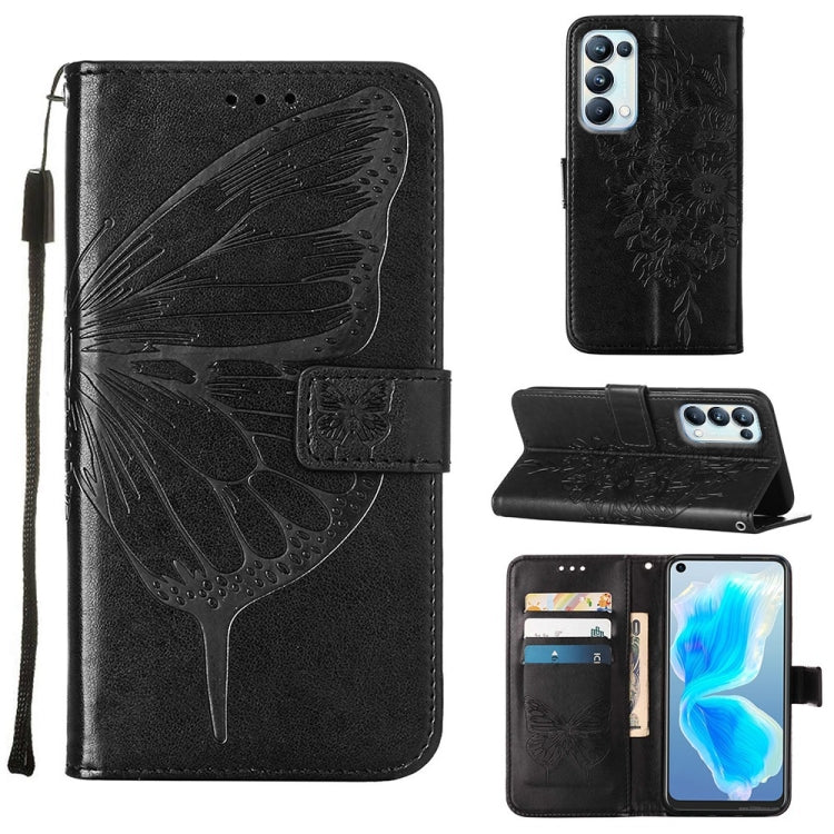 Black embossed butterfly leather folio phone case with card slots and flip kickstand