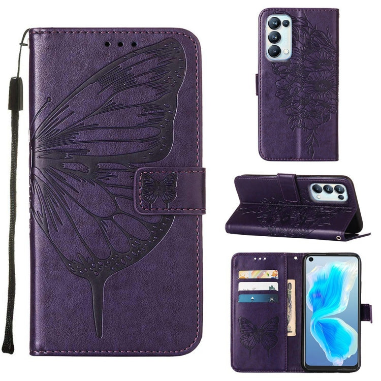 Dark purple embossed butterfly leather wallet phone case with card holder and stand flap