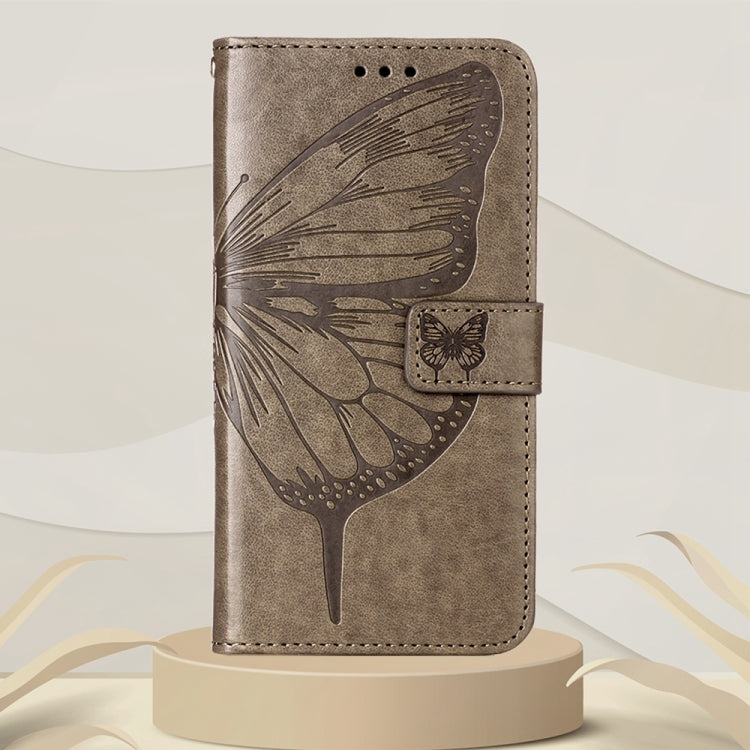 Grey embossed butterfly leather folio phone case with side tassel and flap
