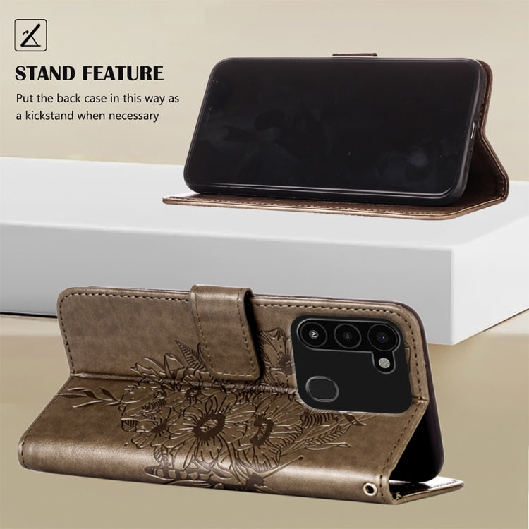 Bronze embossed butterfly leather phone case with kickstand stand and card pocket