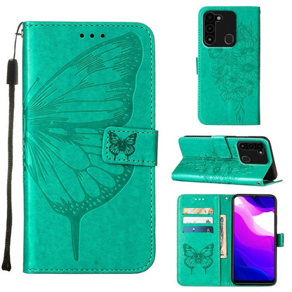 Green embossed butterfly leather folio phone case with side tassel and card pocket