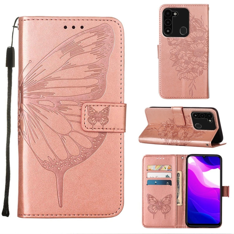 Rose embossed butterfly leather folio phone case with side tassel and card pocket