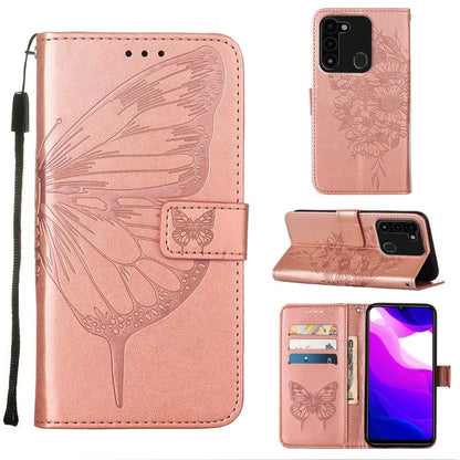 Rose embossed butterfly leather folio phone case with side tassel and card pocket