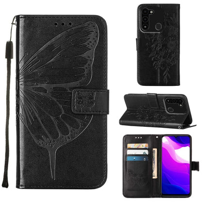 Black embossed butterfly leather folio phone case with side tassel and card pocket