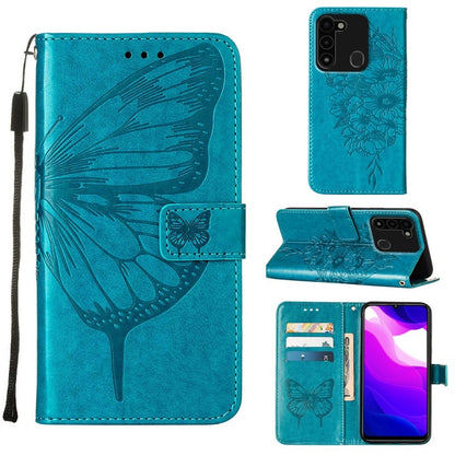 Teal embossed butterfly leather folio phone case with side tassel and card pocket