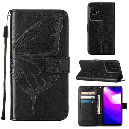 Black embossed butterfly leather phone wallet case with card slots and flip stand