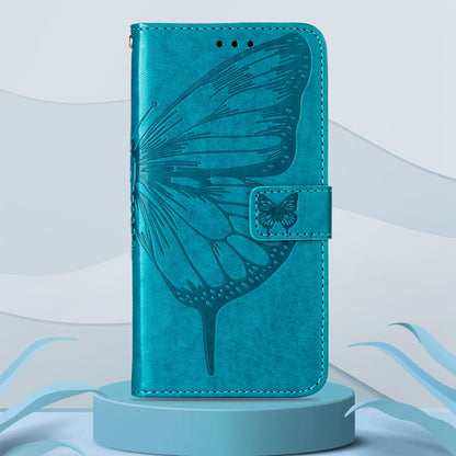 Teal blue embossed butterfly leather-style wallet phone case with folio flap