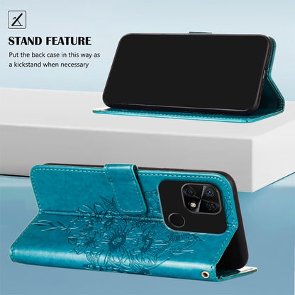 Teal blue embossed butterfly wallet phone case with built-in stand feature