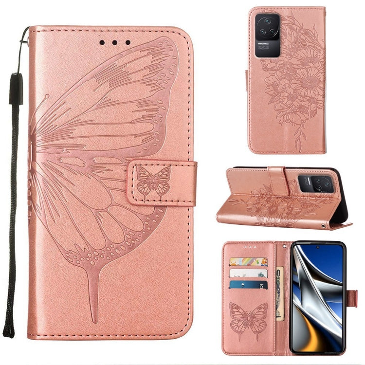 Light pink embossed butterfly leather phone case with flip cover and card slots.