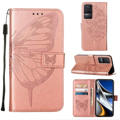 Light pink embossed butterfly leather phone case with flip cover and card slots.