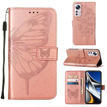 Rose pink embossed butterfly leather phone case with flip cover and card slots.