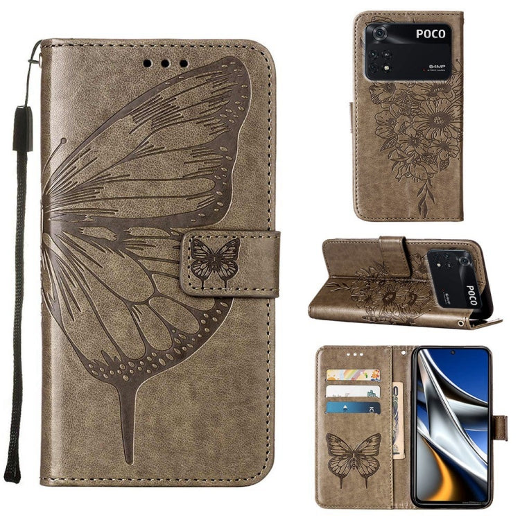 Brown embossed butterfly leather phone case with flip cover and card slots.