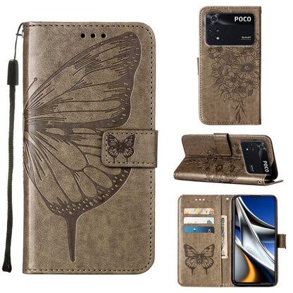 Brown embossed butterfly leather phone case with flip cover and card slots.